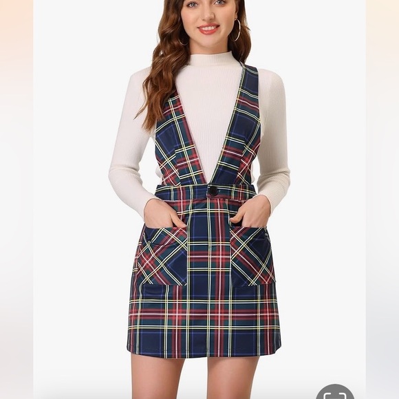 NWT Allegra K plaid Contrast, color, pinafore suspender Mini skirt size L. - Picture 2 of 12